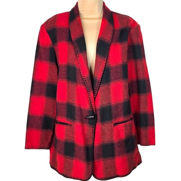 Vintage David Paul NY Womens Red & Black Buffalo Plaid Blazer Jacket Size M - Picture 1 of 7